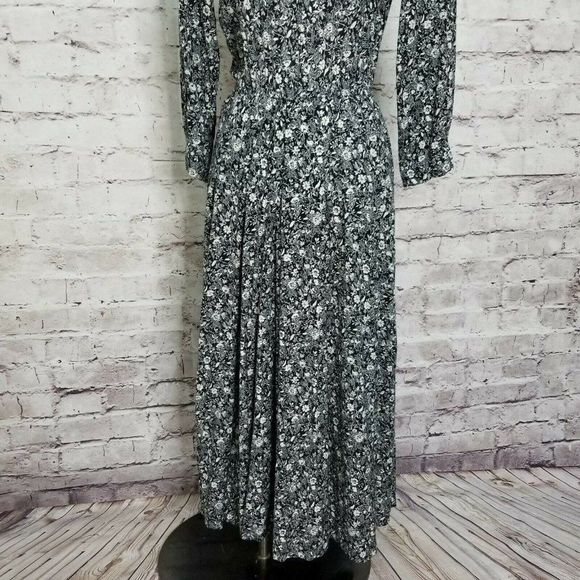 VTG 80s Nancy Johnson Black White Floral Print - Picture 4 of 9